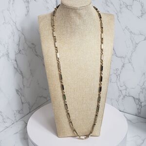 VINTAGE SARAH COVENTRY Modernist Long Barrel Tube Goldtone Necklace